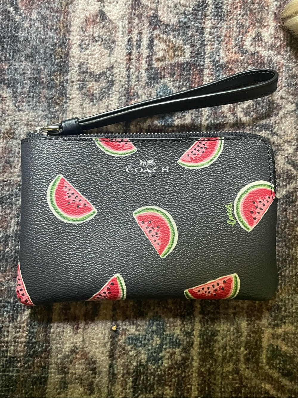 Coach signature corner zip wristlet in watermelon print good used condition